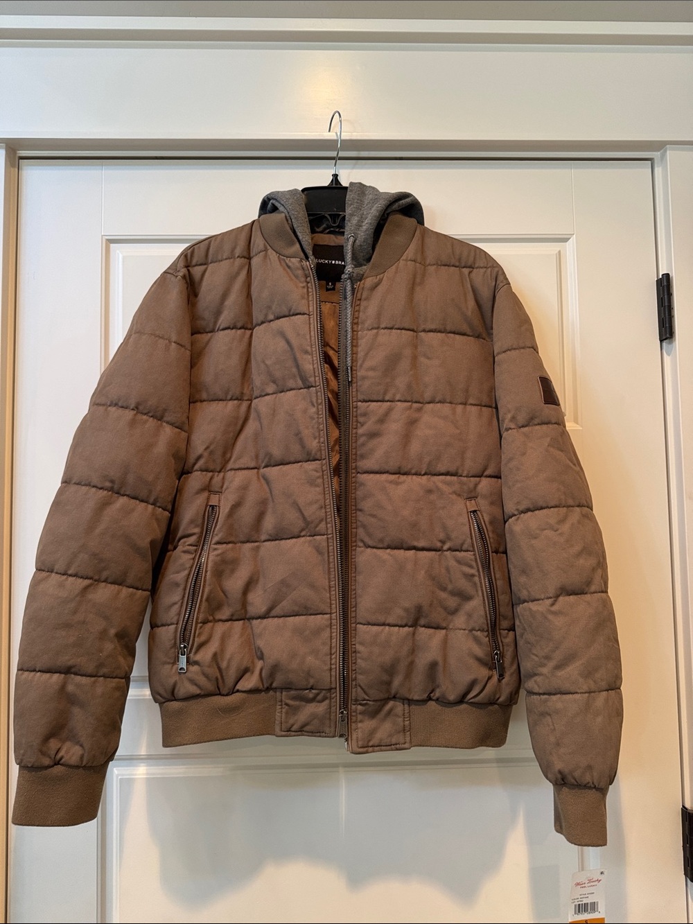 New! Lucky Brand Brown Quilted Hooded Jacket- SZ: S